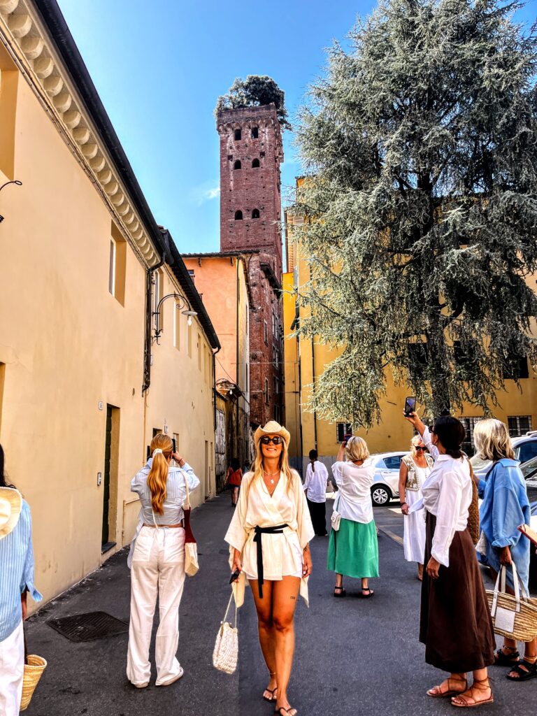 admiring the tower of lucca